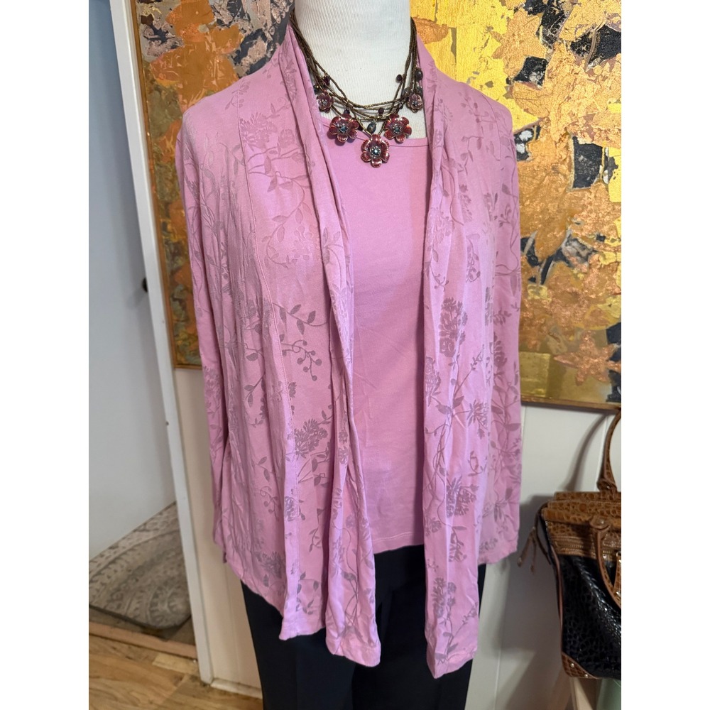 The Paragon Vintage Dusty Pink Cotton Twin Set Burn Out Floral Topper/Tank M